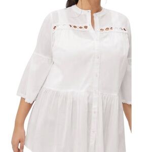 Ellos Women’s Boho Peplum White Blouse Plus Size 18 Tunic Cutout Details
